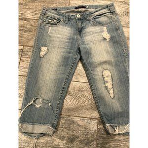 Vigoss capri Denim Jeans 5‎ Back Flap Pockets Distressed Cropped Boho Hippie